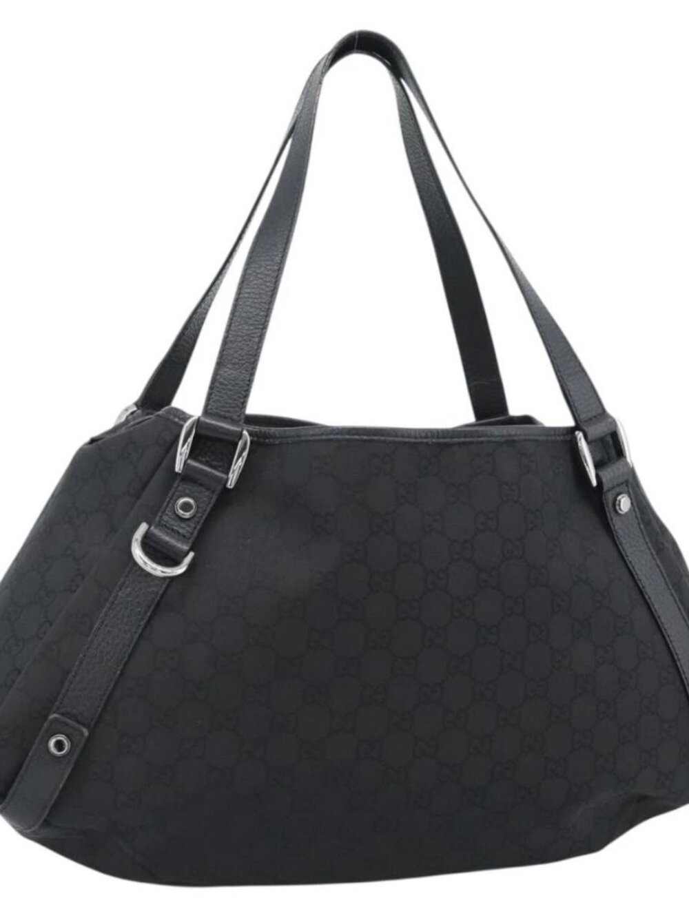 GUCCI GG Canvas Abbey Tote Bag Black Silver 293578 Auth